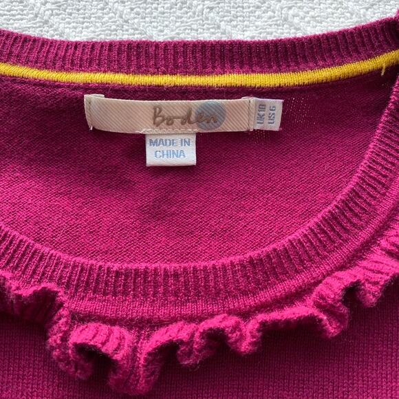 Boden Bernadette Ruffle Trim Sweater Fuchsia Wool Cotton Blend Size 6 - Picture 5 of 9